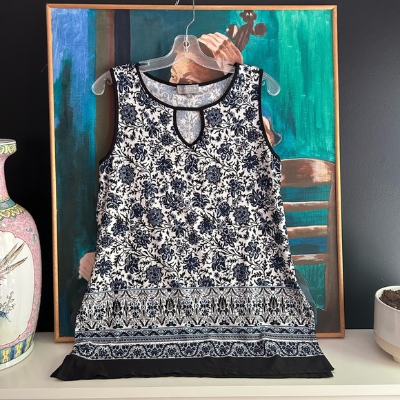 Laura Petites  Black and Blue Floral Tunic M - Picture 1 of 16